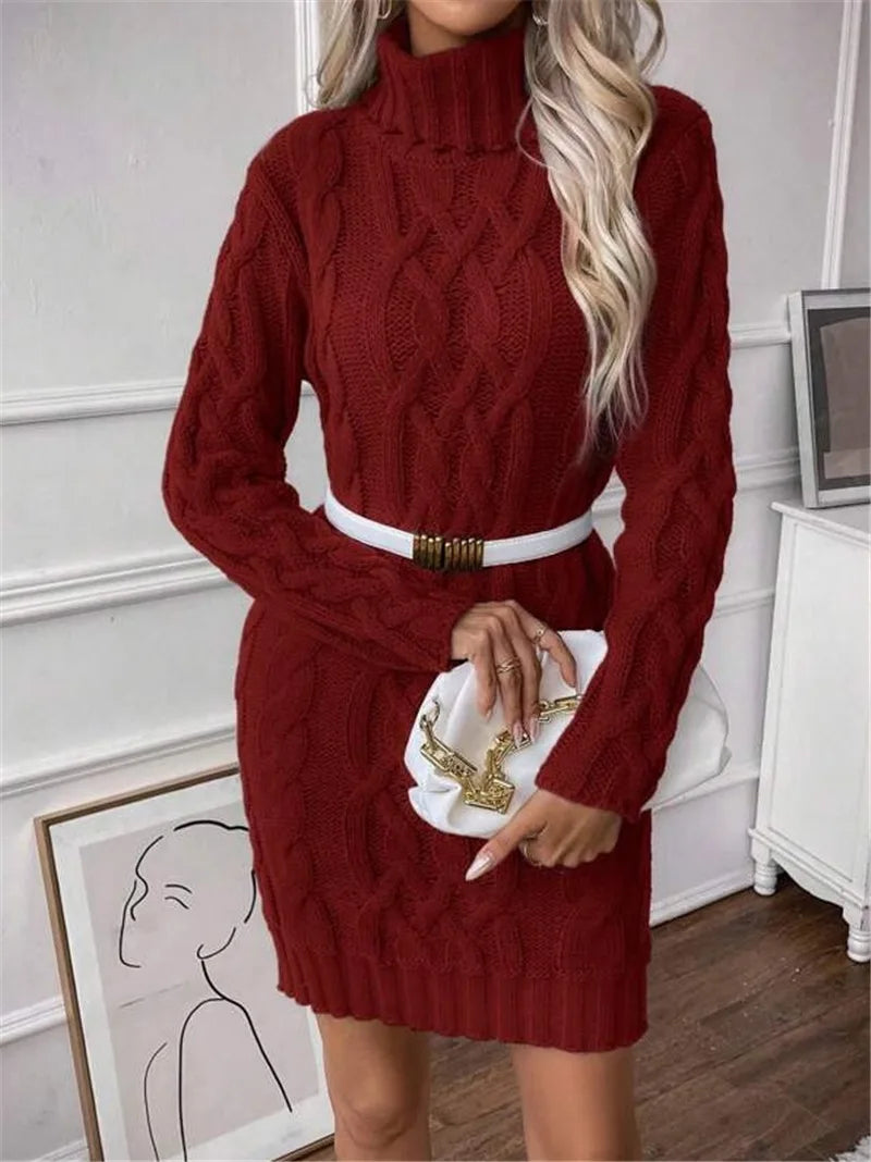 Cozy Luxe - High Neck Long Sleeve Knit Dress