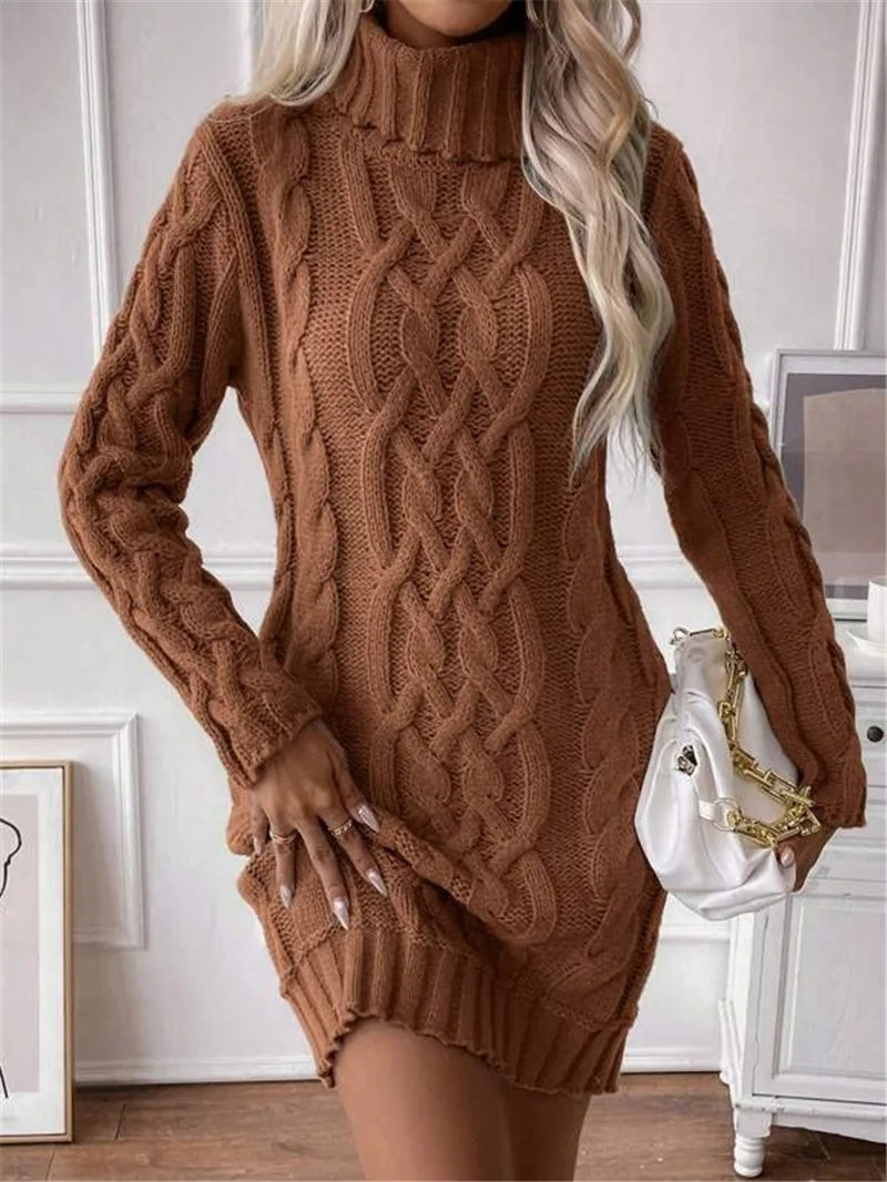 Cozy Luxe - High Neck Long Sleeve Knit Dress
